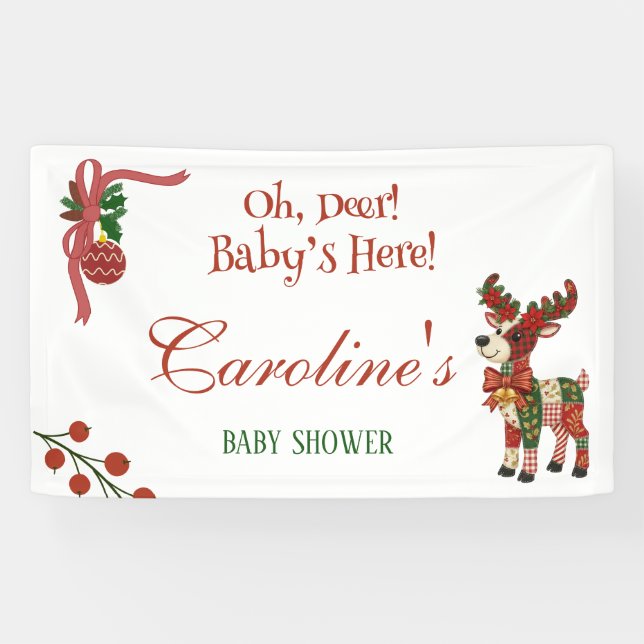 Banderoles Oh, Deer! Baby’s Here! – Christmas Baby Shower (Horizontal)