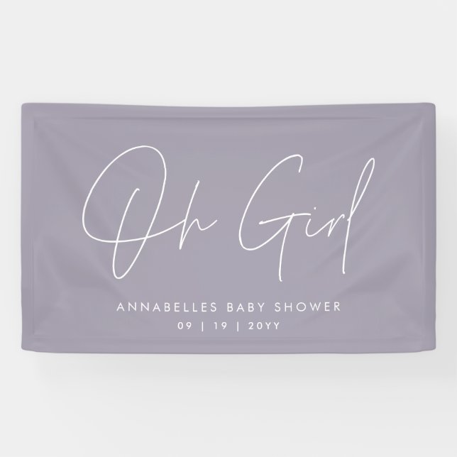 Banderoles Oh Girl Baby shower script moderne lilas élégant (Horizontal)