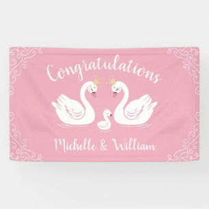 Banderoles Oiseau Baby shower de cygnes avec la Couronne Co-E