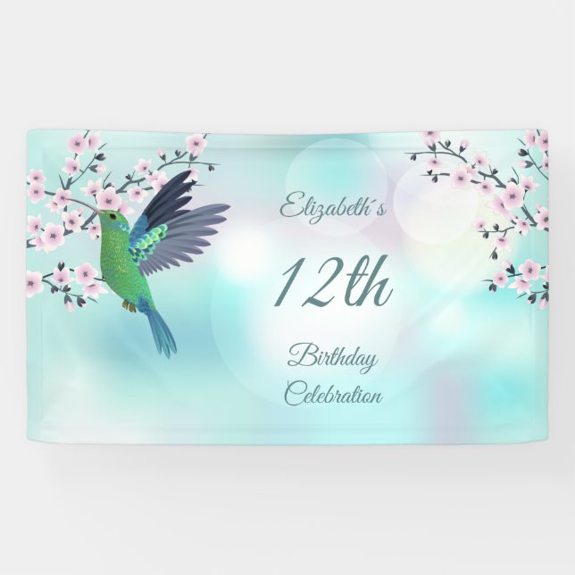 Banderoles Oiseau de mer Cerisier Fleur de Fille Anniversaire (Horizontal)