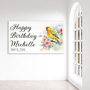 Banderoles Oiseaux Antiques Canaris Fleurs Joyeux Anniversair