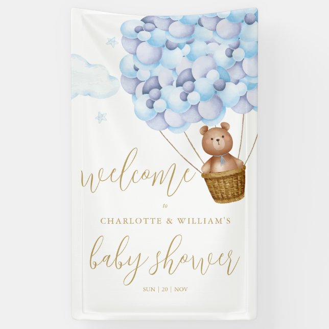 Banderoles On peut attendre Blue Boy Baby shower Bienvenue (Vertical)