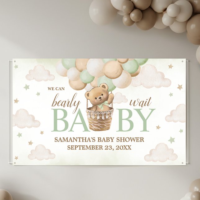 Banderoles On peut attendre le Baby shower de l'ours vert (We Can Bearly Wait Green Bear Baby Shower Banner)