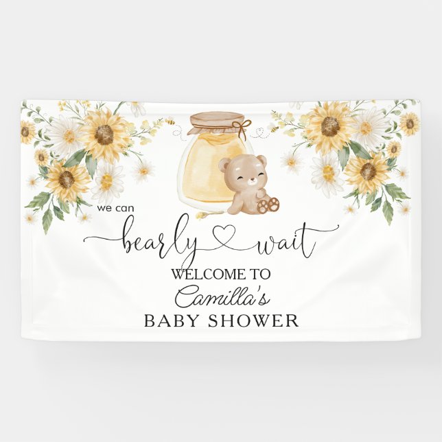 Banderoles On Peut Attendre Le Baby shower D'Ours Au Miel (Horizontal)