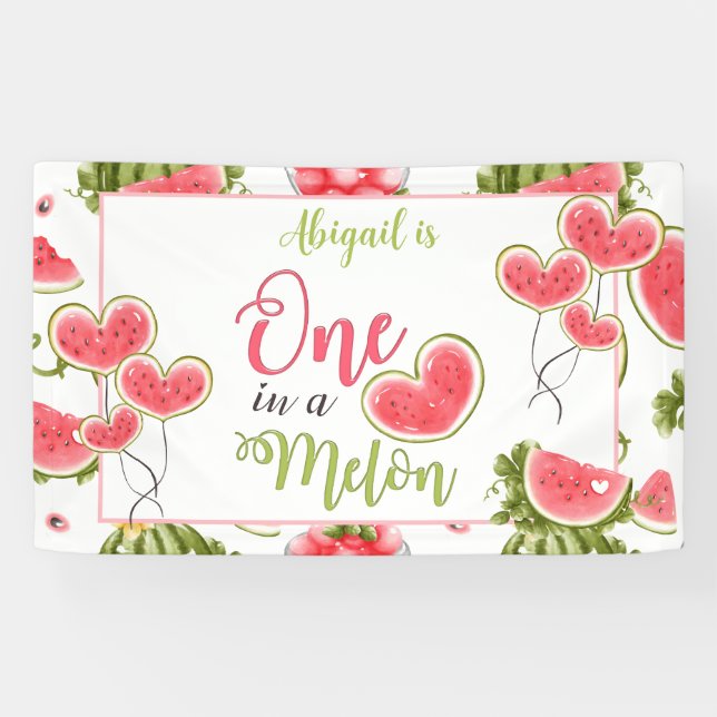 Banderoles One In A Melon Summer Pink 1st Birthday Sweet Girl (Horizontal)