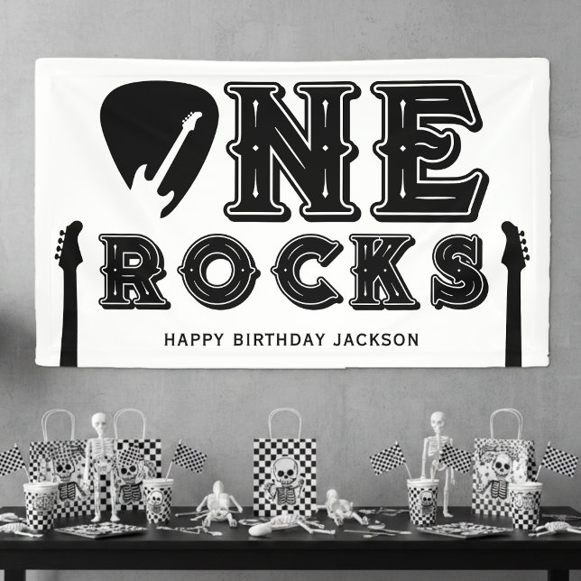 Banderoles One Rocks Guitar Pick 1st Birthday Party White (Créateur téléchargé)