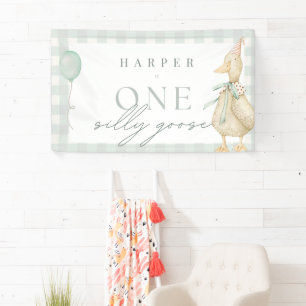 Banderoles One Silly Goose Gingham Neutral 1st Birthday Banne