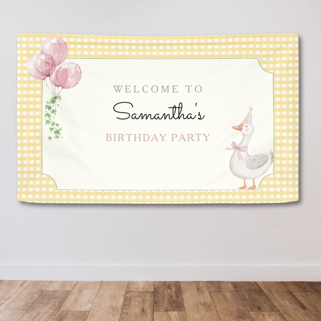 Banderoles One Silly Goose Pink and Gingham Birthday Banner (One Silly Goose Birthday Party Banner)