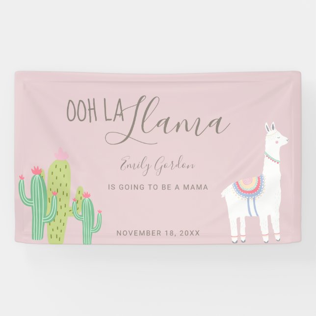 Banderoles Ooh La Llama Baby shower Succulents rose mou (Horizontal)