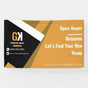 Banderoles Open House immobilier Realtor noir et or