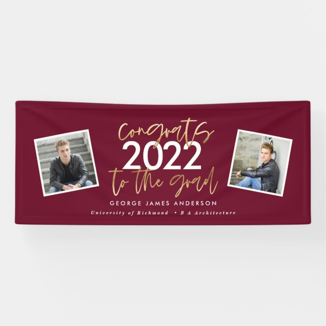 Banderoles or bordeaux script moderne multi photo grad (Horizontal)