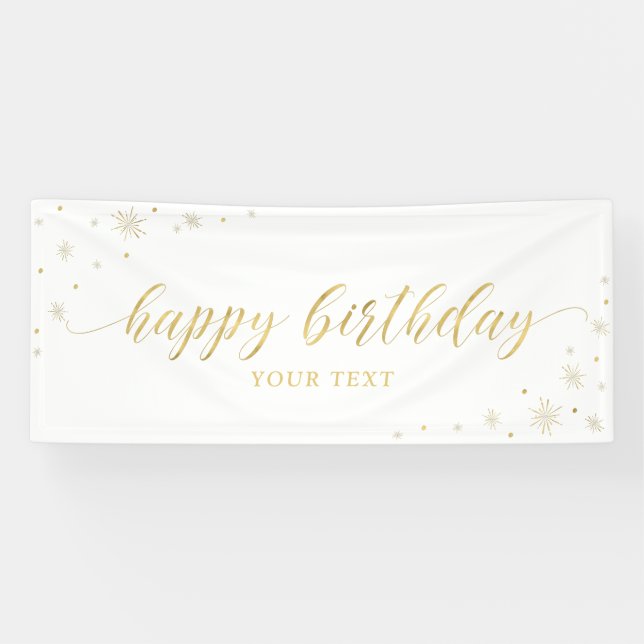 Banderoles Or et blanc | Sparkle Happy Birthday Party Banner (Horizontal)