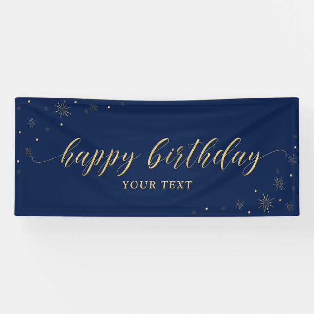 Banderoles Or et marine | Sparkle Happy Birthday Party Banner (Horizontal)