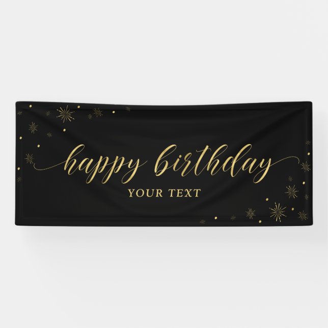 Banderoles Or et noir | Sparkle Happy Birthday Party Banner (Horizontal)