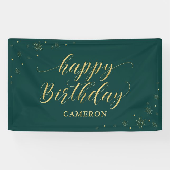 Banderoles Or et vert | Sparkle Happy Birthday Party Banner (Horizontal)