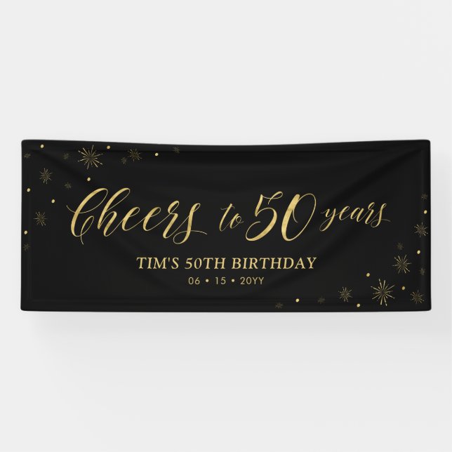 Banderoles Or & Noir | À 50 Ans Joyeux Anniversaire (Horizontal)