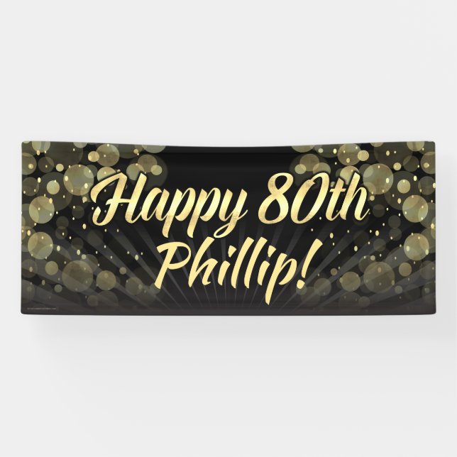 Banderoles Or/quatre-vingtième décoration noire de fête (Horizontal)