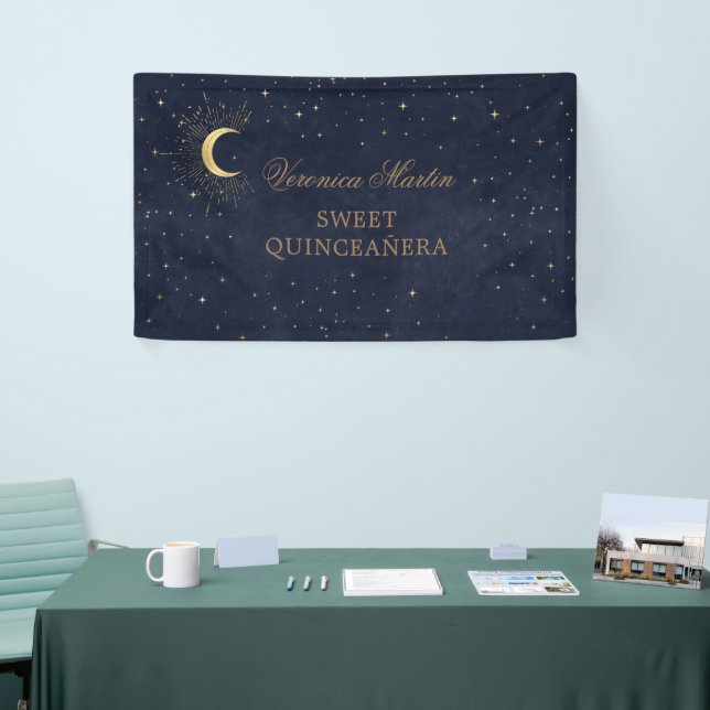 Banderoles or Quinceañera bienvenue lune dorée minuit céleste (Salon professionnel)