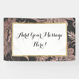 Banderoles Or rose chic et dessins floraux noirs