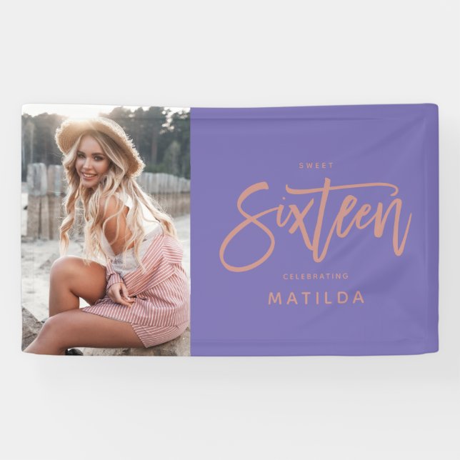 Banderoles or rose violet girly 16e anniversaire (Horizontal)
