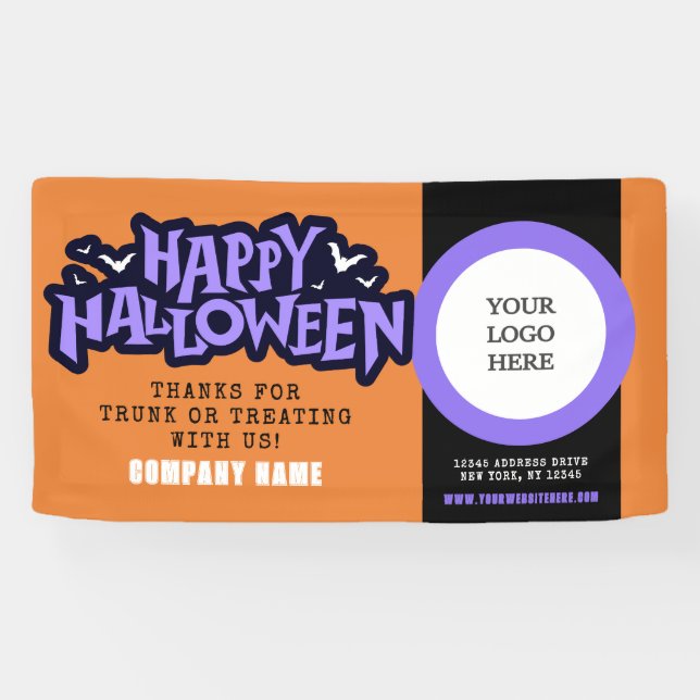 Banderoles Orange Happy Halloween QR Business (Horizontal)