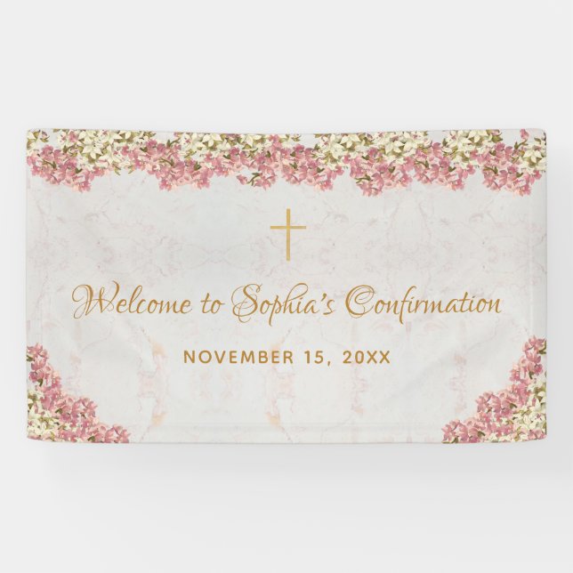 Banderoles Orchidées rose florale Gold Confirmation Bienvenue (Horizontal)