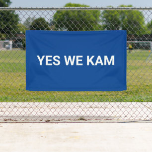 Banderoles Oui We Kam minimaliste typographie blanc et bleu
