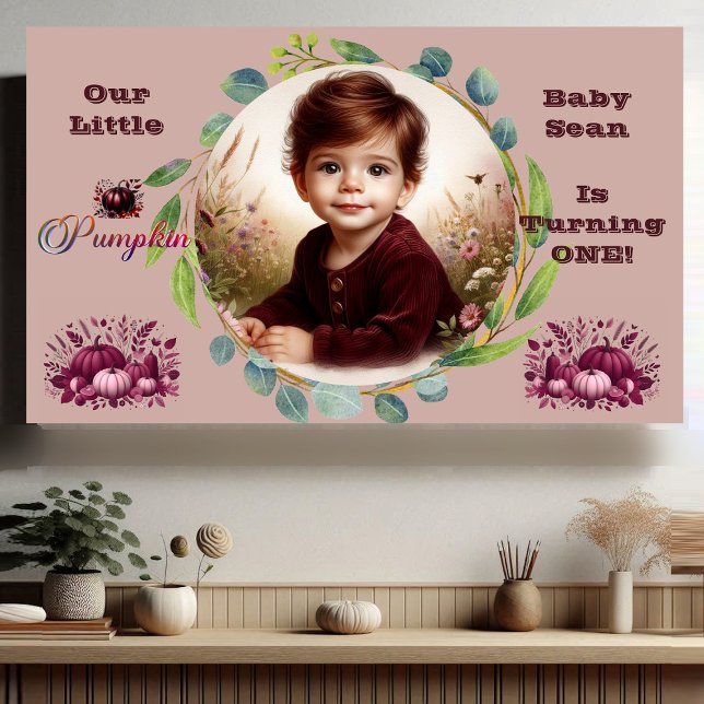 Banderoles Our Little Pumpkin Purple 1st Birthday Fall Wreath (Our Little Pumpkin Purple 1st Birthday Fall Wreath Banner)