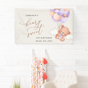 Banderoles Ours de bébé, Ballons pourpres, Bienvenue pour le 