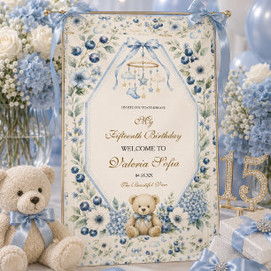 Banderoles Ours en peluche floral bleu élégant pour une fête 
