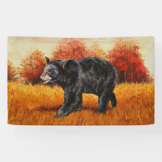 Banderoles Ours noir en forêt d'automne (Horizontal)