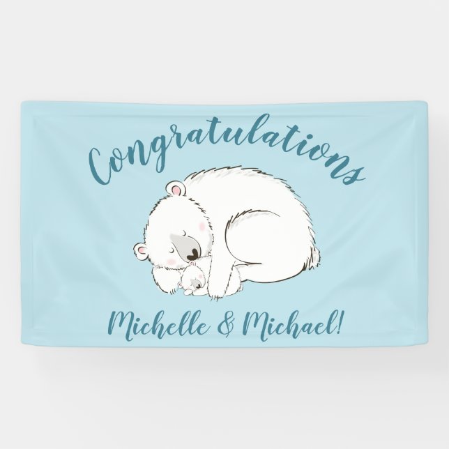 Banderoles Ours polaire Baby shower Hiver bleu garçon (Horizontal)