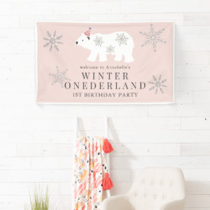 Banderoles Ours polaire Hiver Onederland rose 1er anniversair