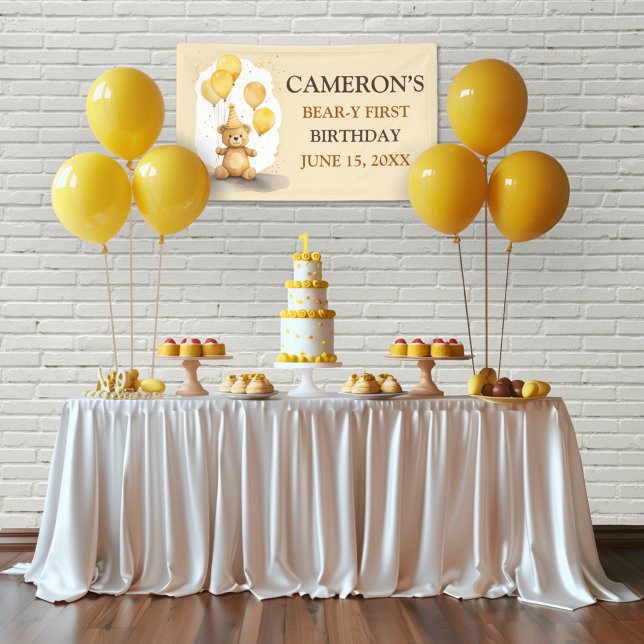 Banderoles Ours Premier anniversaire Sexe Ours jaune neutre (Créateur téléchargé)