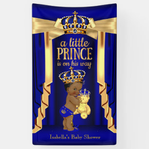 Banderoles Ours Royal Bleu Soie Couronne Dorée Baby Shower Et