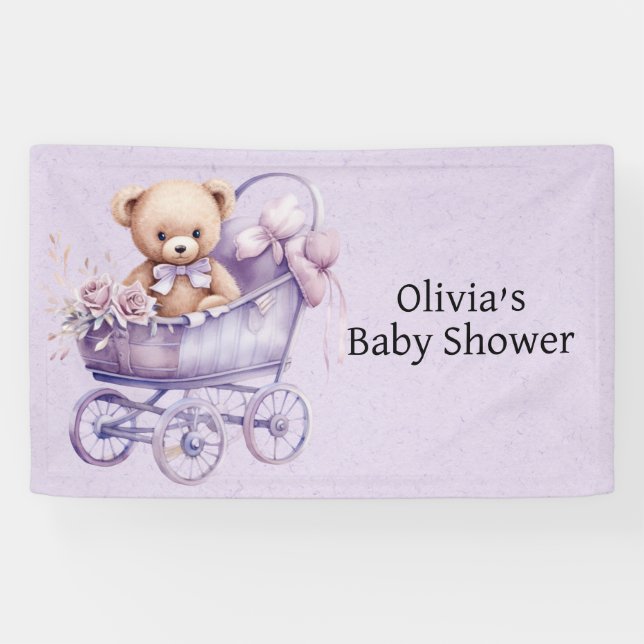 Banderoles Ours Teddy Avec Lavender Carriage Girl Baby shower (Horizontal)
