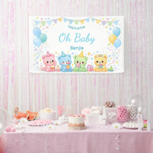 Banderoles Oursons Pastel Mignons Fête de Naissance Garçon Oh