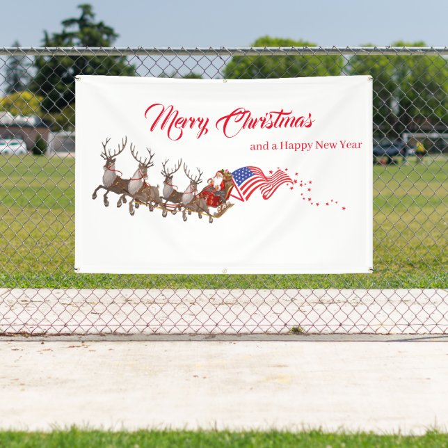 Banderoles Outdoor Banner Santa Reindeer US Flag Christmas (Insitu)