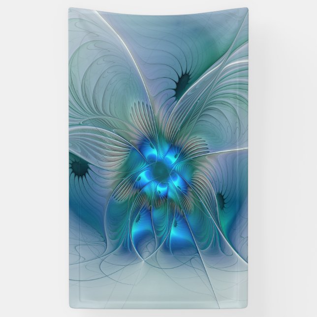Banderoles Ovations debout, fractale de turquoise bleu abstra (Vertical)