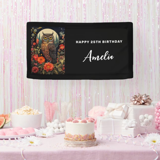 Banderoles Owl at Night with a Full Moon Birthday (Fête)