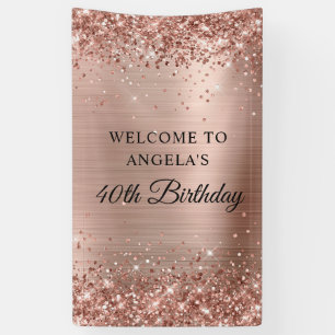 Banderoles Pailleté Or Rose Feuille 40e Anniversaire Vertical