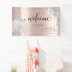 Banderoles Paillettes argentées gouttes, robe rose gold Sweet