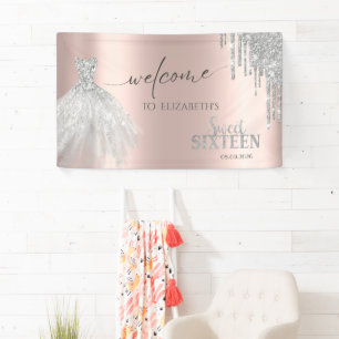 Banderoles Paillettes argentées gouttes,Robe Rose Gold Sweet 