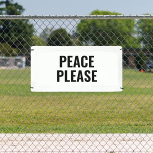 Banderoles Paix s'il vous plaît, texte blanc et noir contre l