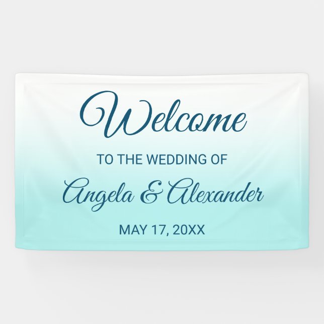 Banderoles Pale Turquoise et Blanc Ombre Mariage (Horizontal)