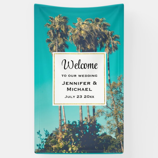 Banderoles Palmiers tropicaux Californie Retro Vibe Mariage (Vertical)