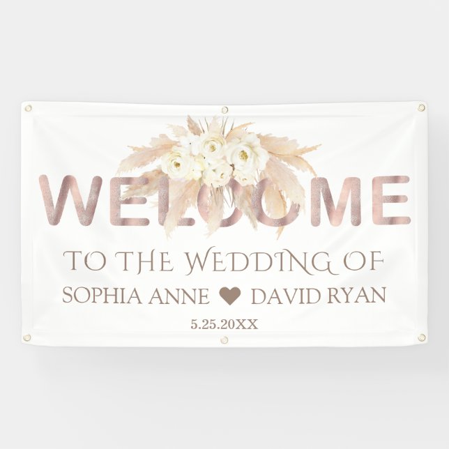 Banderoles Pampas Grass White Flowers Mariage Affiche de bien (Horizontal)