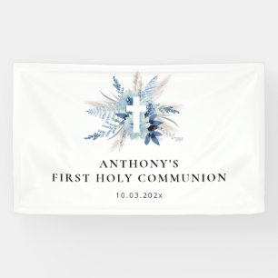 Banderoles pampas herbe bleu floral premier signe de communio