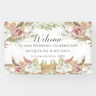 Banderoles Pampas Vert Blush rose Plage Floral Mariage