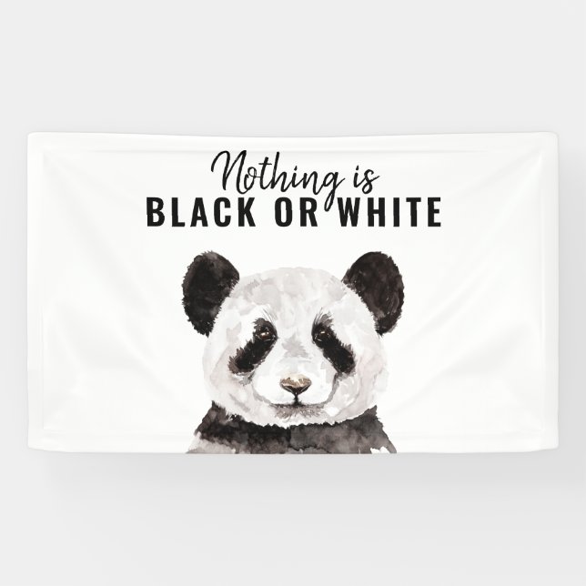 Banderoles Panda Funky Moderne Noir Et Blanc Avec Citation (Horizontal)